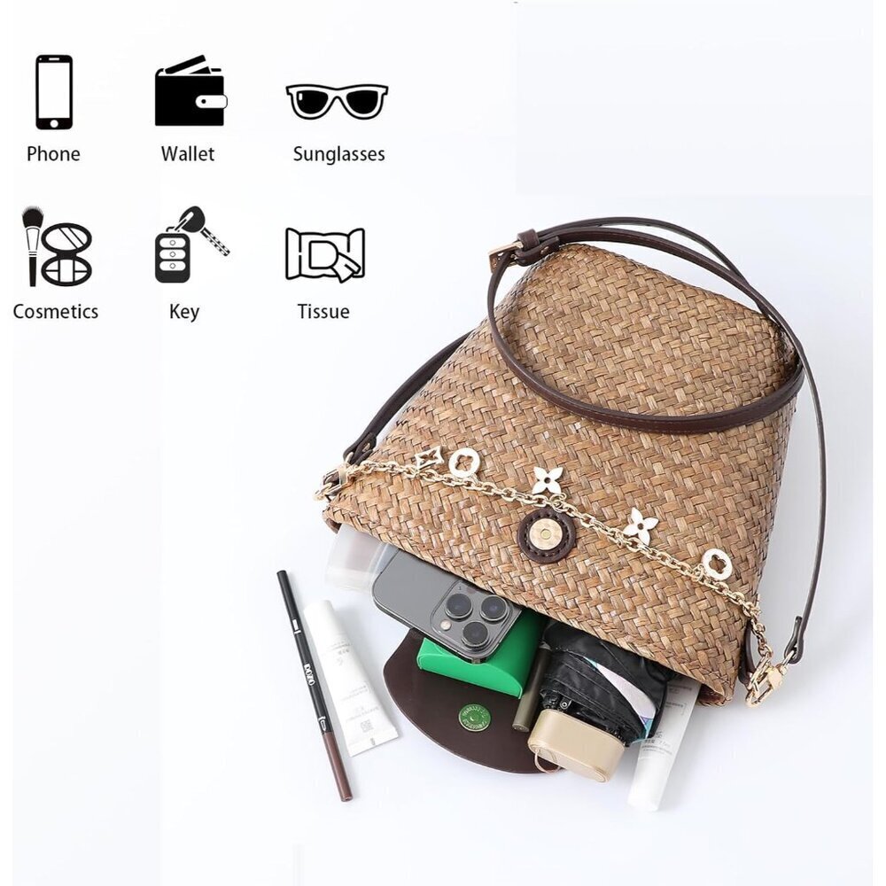 Women's Straw Crossbody Bag Eco Friendly Durable Travel Shopping Beach - Picture 7 of 8